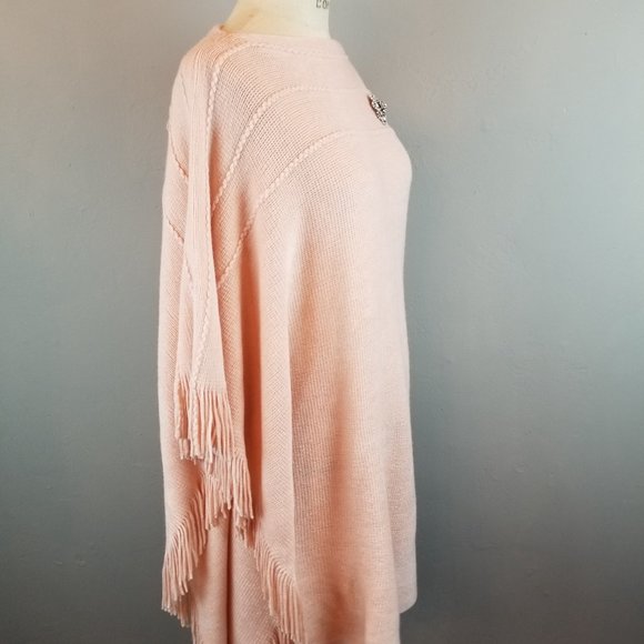 Super Soft Blush Pink Shawl Sweater Poncho with Fringe by Layers by Lizden - Picture 6 of 8